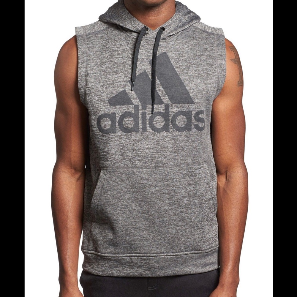 Adidas Team Issue Climawarm Sleeveless Gray Hoodie Mens Size M Big Logo